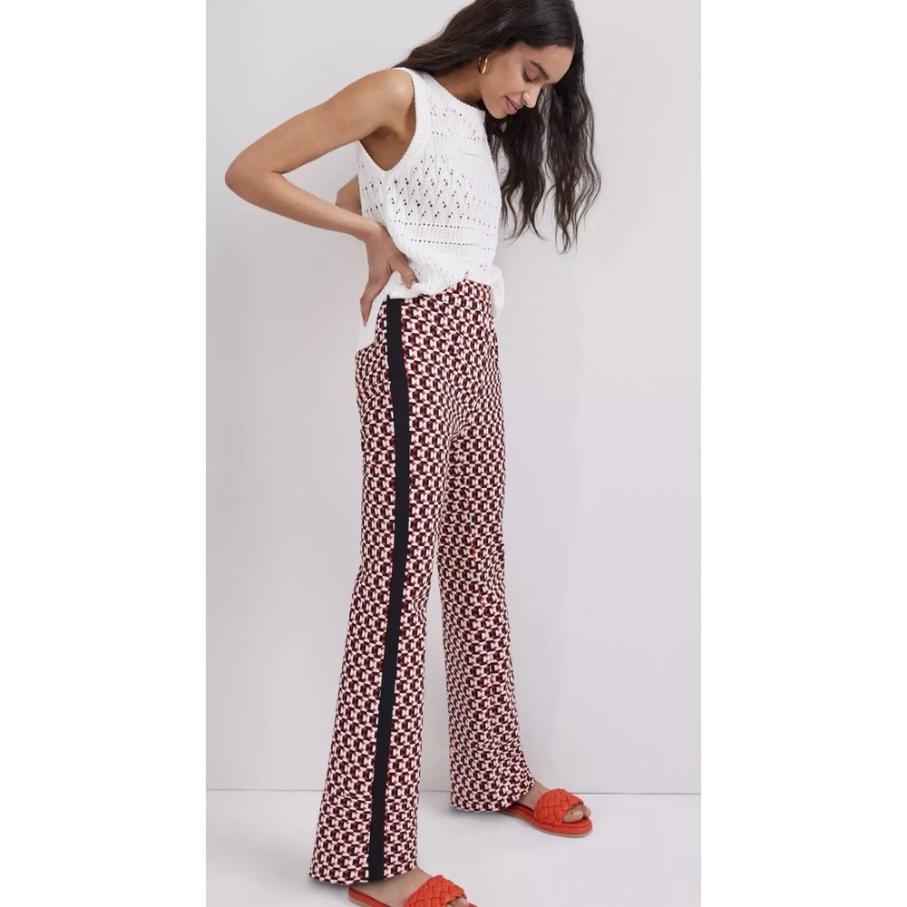 NEW Maeve Anthropologie Red and Black Patterned pull on boot cut Pants Retro XS